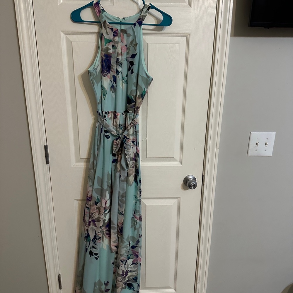 Chic Floral Maxi Dress - Teal and Purple